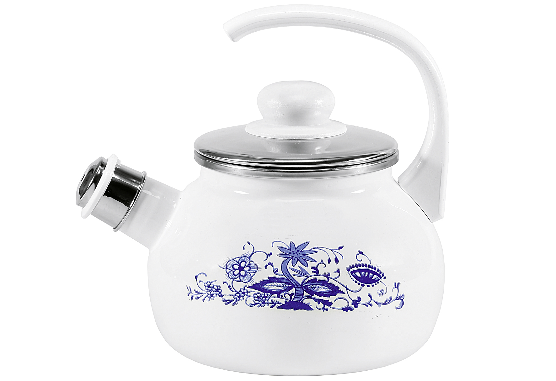 Flötenkessel Zwiebelmuster emailliert 18cm Ø21cm weiß blau