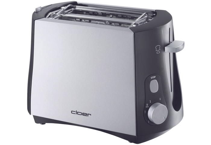 Parallelschlitz-Toaster, maximal 2 Toastscheiben, Abschaltautomatik bei Klemmen des Brotes, integrierter Br