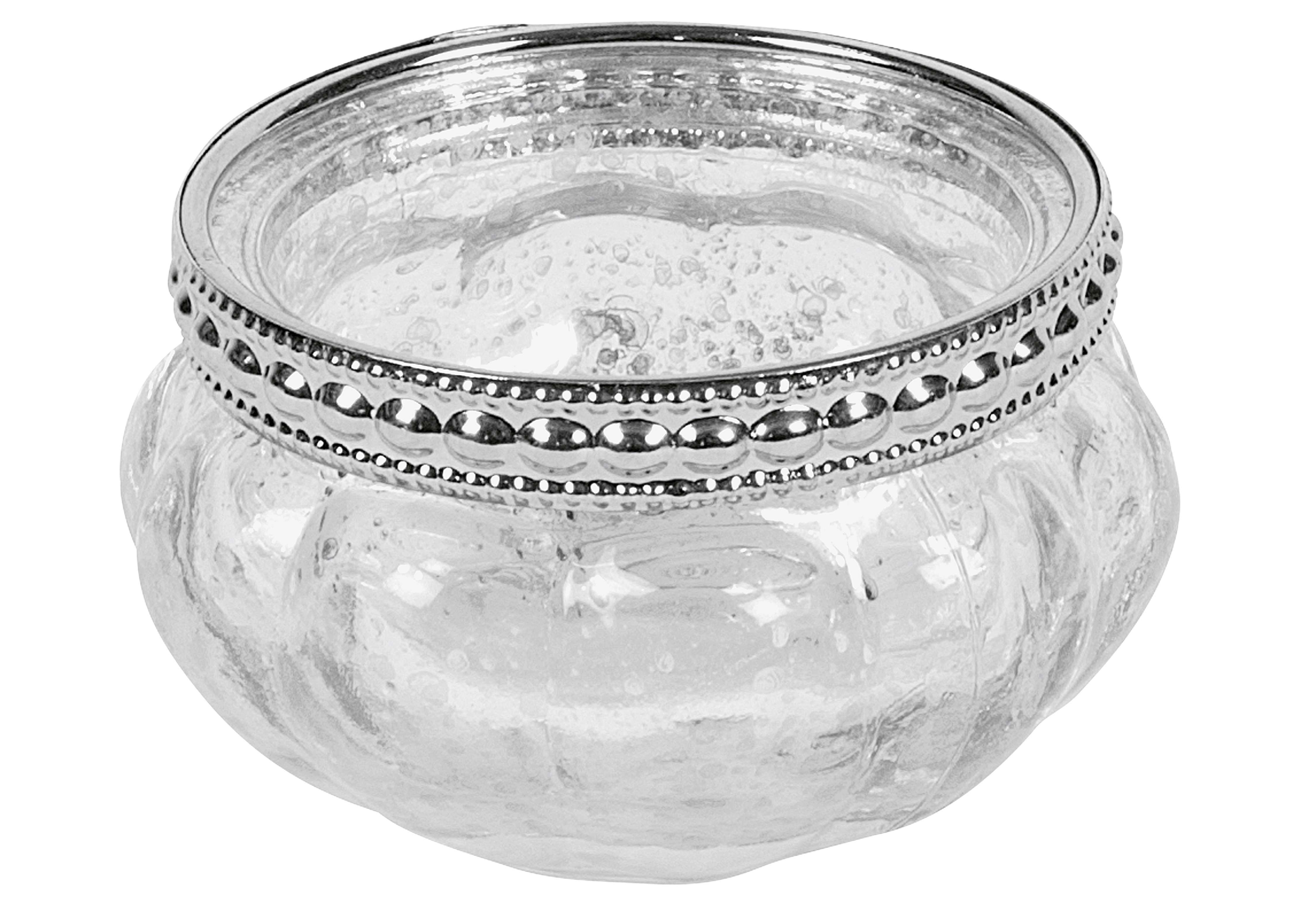 Teelichtleuchter Glas mit Metallmanschette ohne Teelicht 3,5cm Ø6cm antik-silber