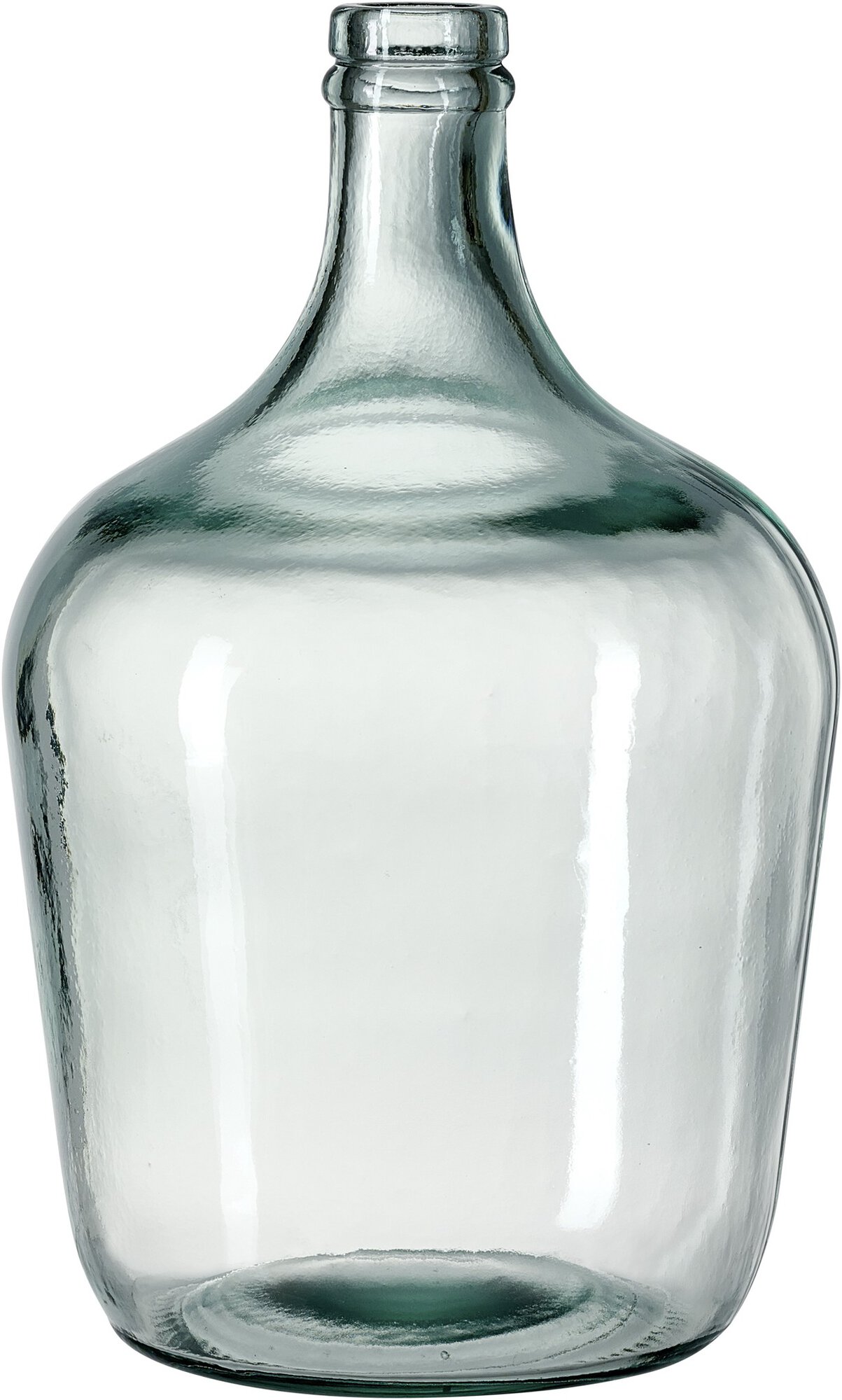 Transparente große Glasflasche mit rundem, breitem Bauch