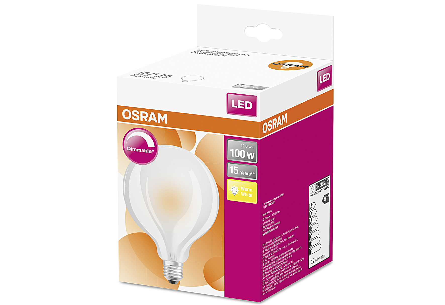 LED Globelampe E27 8,5W matt dim