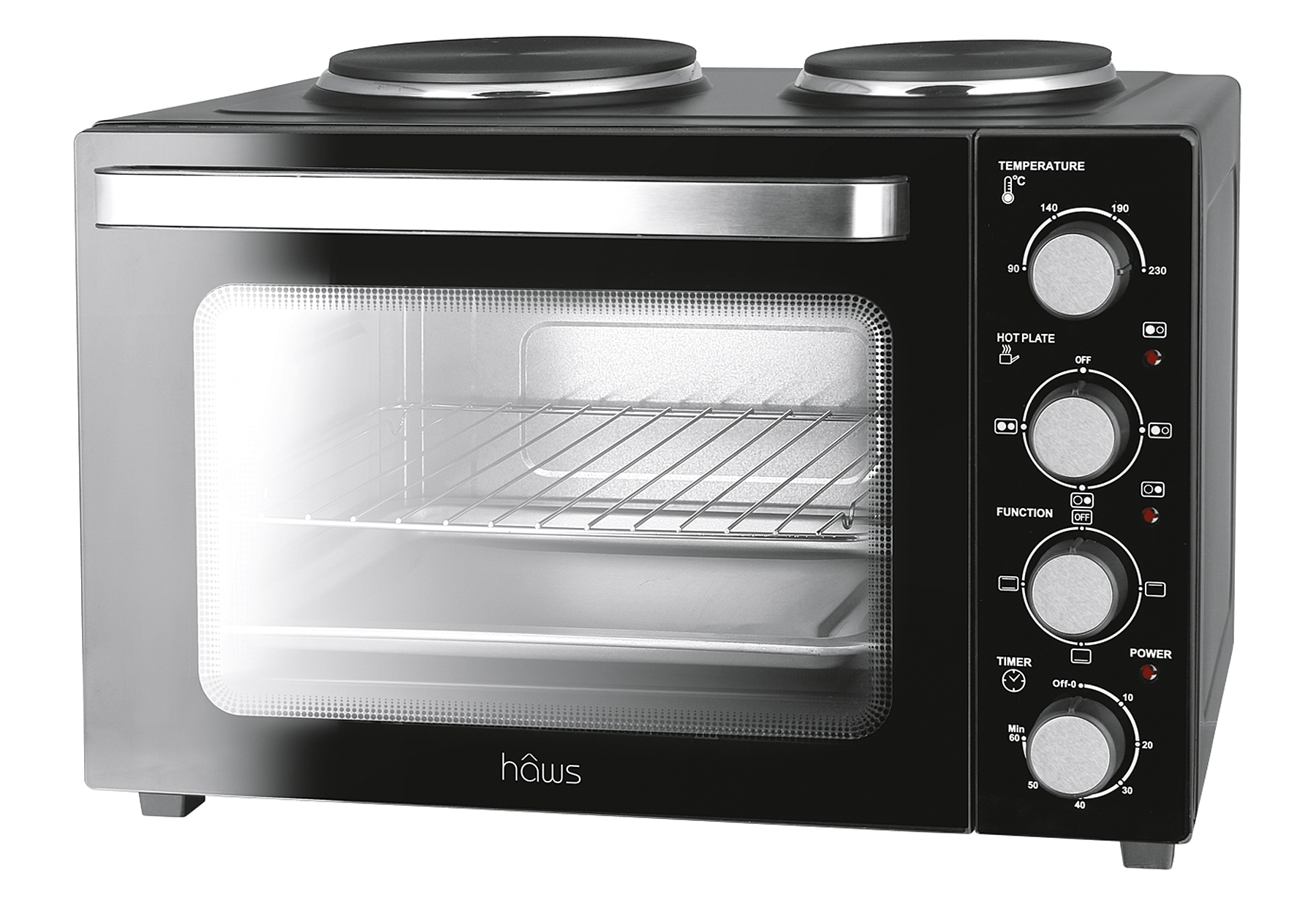 Mini-Backofen 32l Heissluft mit Kochplatten  30-MO202032TOP