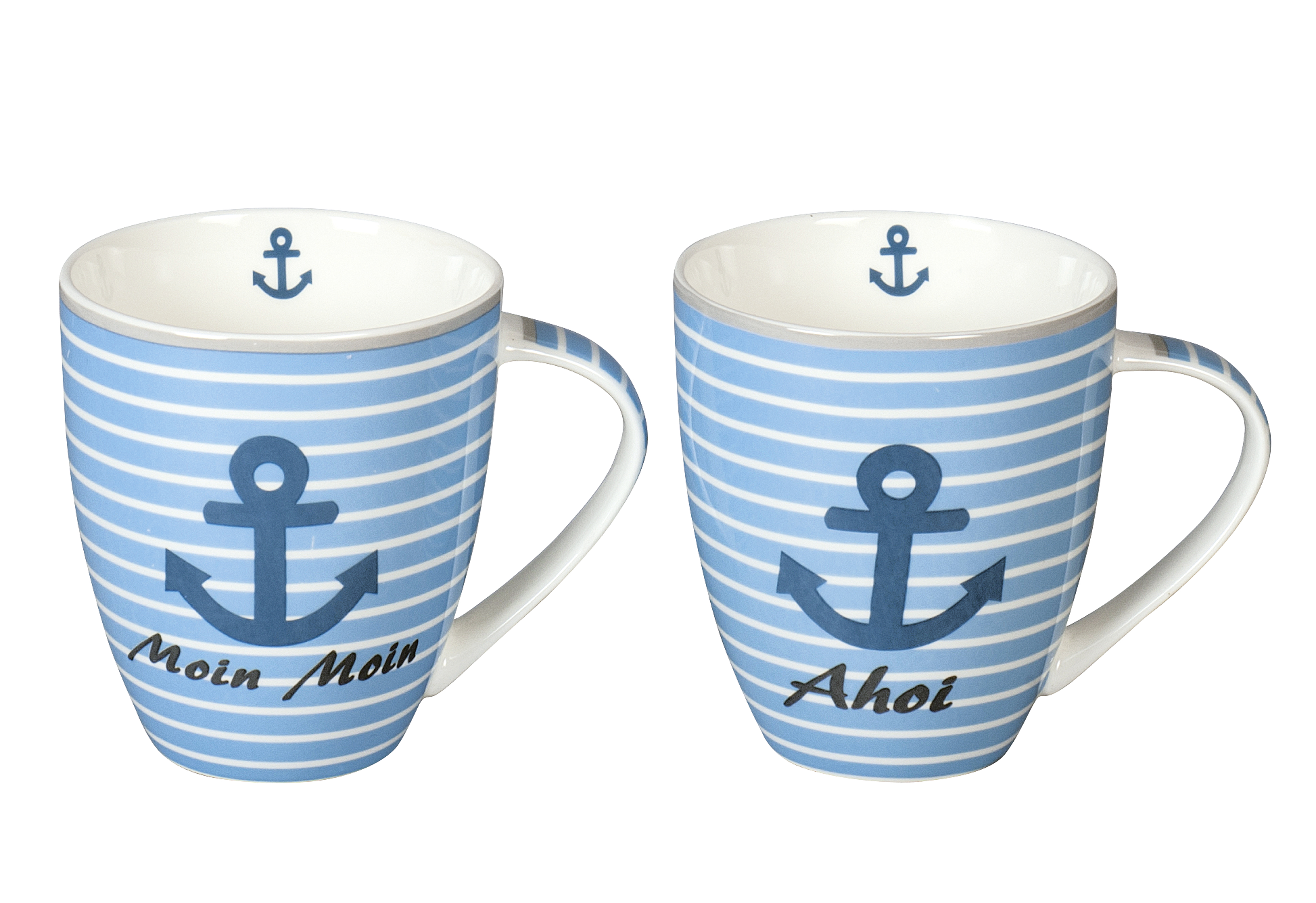 Kaffeebecher Maritim Moin Moin/Ahoi sortiert 300 ml blau/weiß