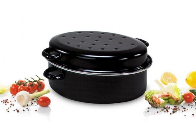 Gänsebräter oval 10,5 l Ø42cm emailliert schwarz matt