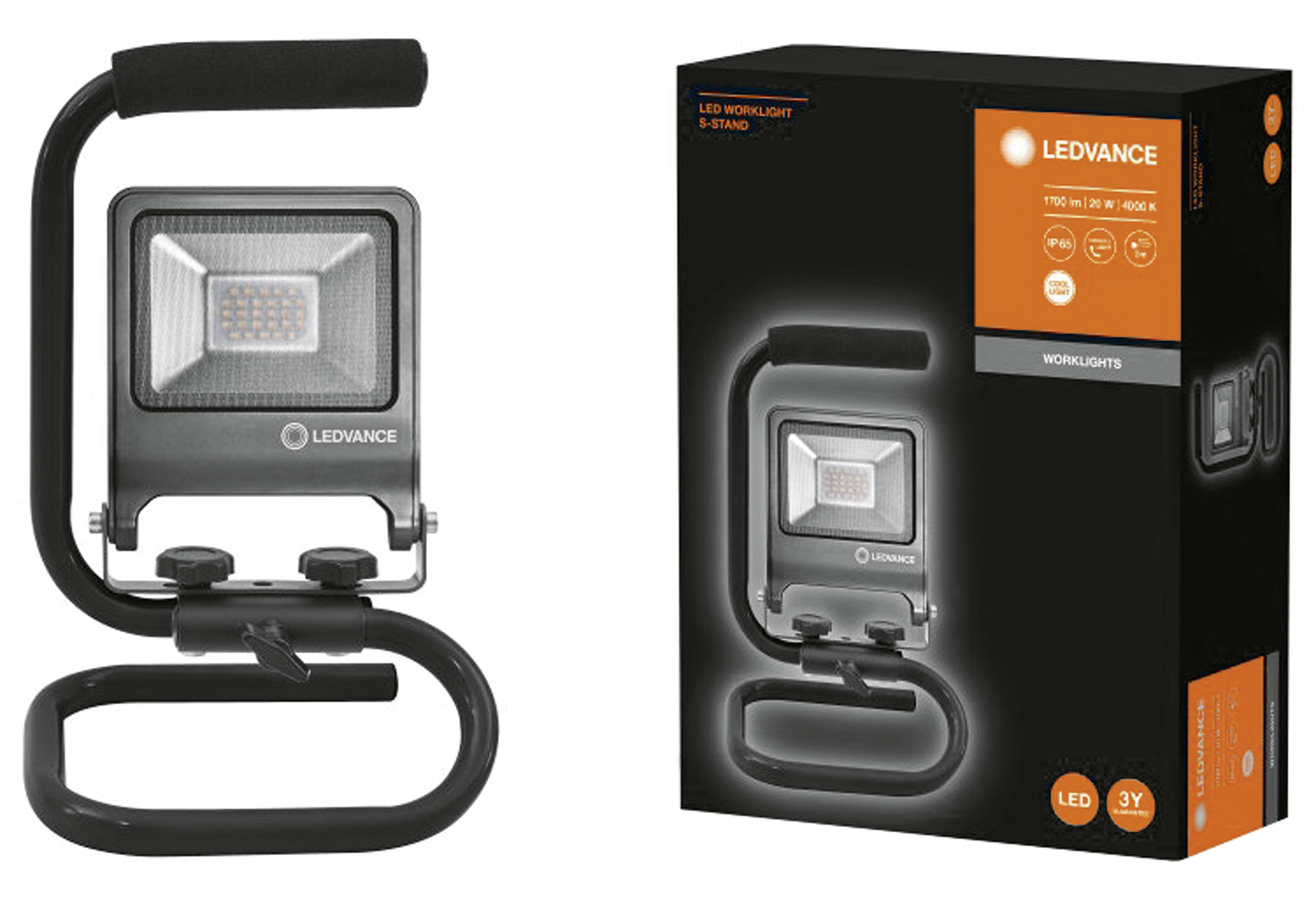 Tragbares LED-Arbeitslicht mit S-Stand schwarz