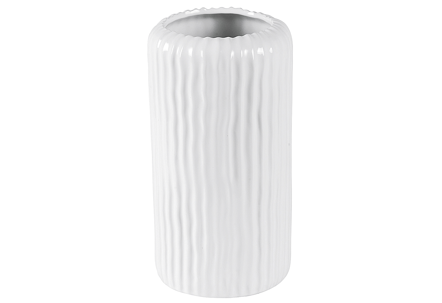 Vase Rillen glasiert H30cm weiß