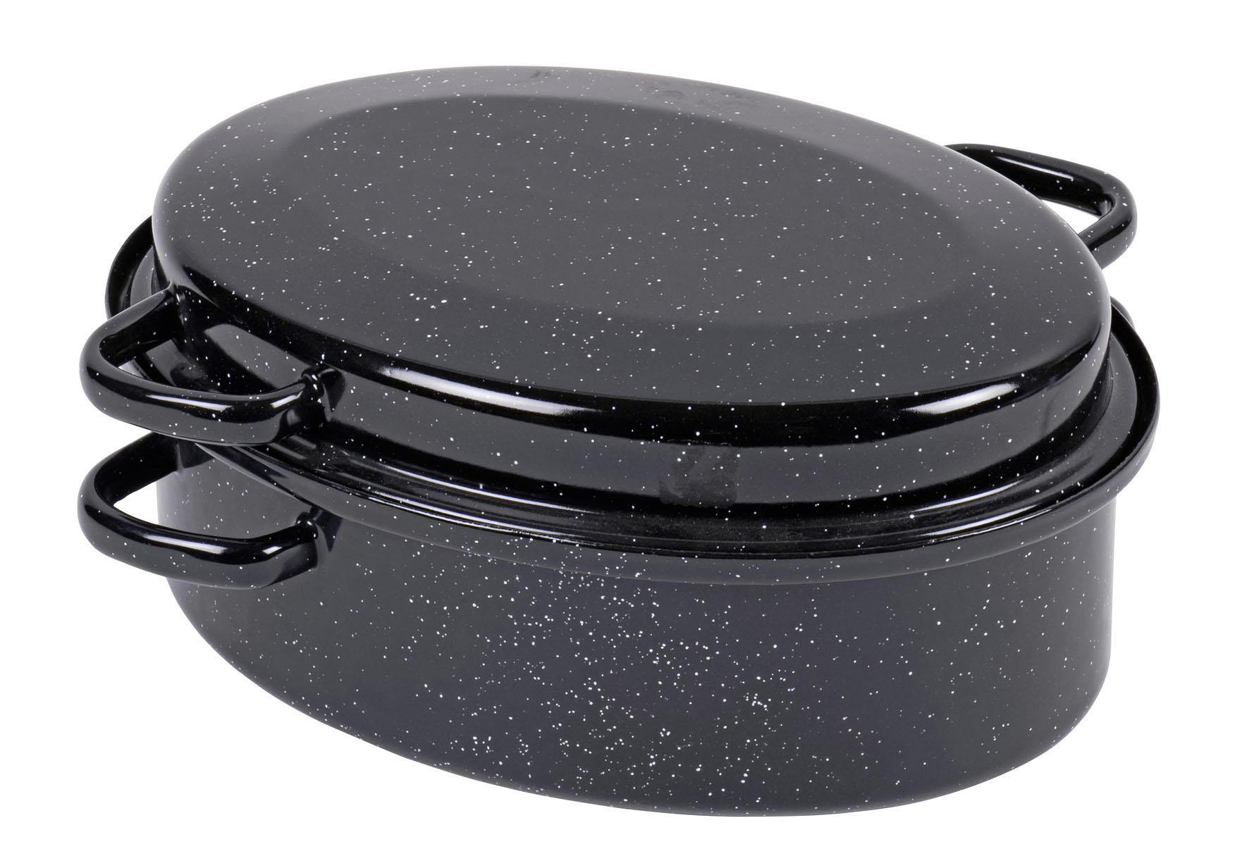 Gänsebräter oval 4,5 l Ø34cm emailliert schwarz/weiß gesprenkelt