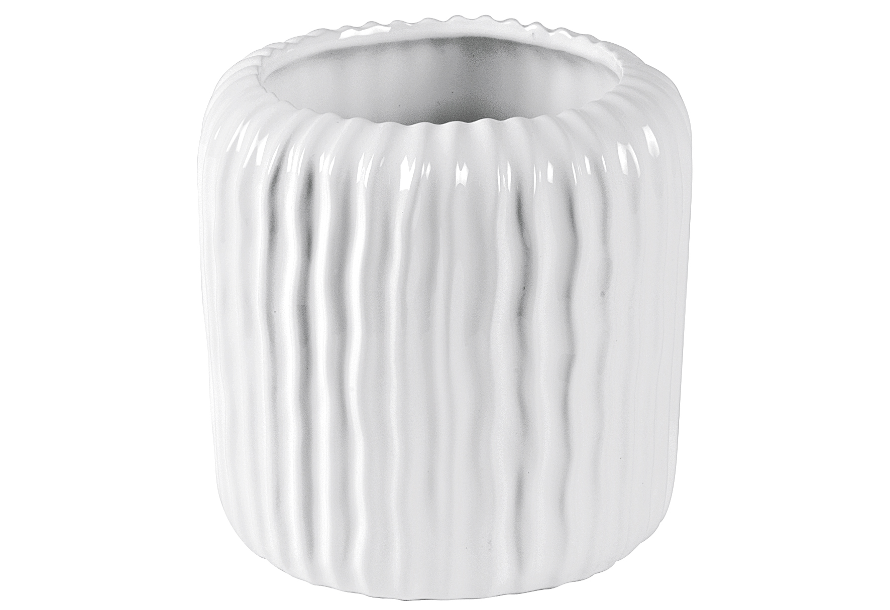 Vase Rillen glasiert H16cm weiß