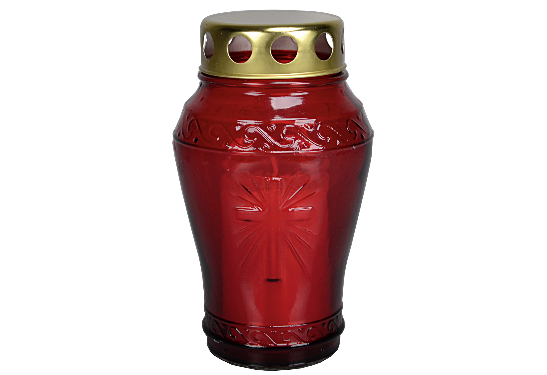 Grablampe Glas mit Golddeckel konisch Öllicht Nr. 3 17,5cm