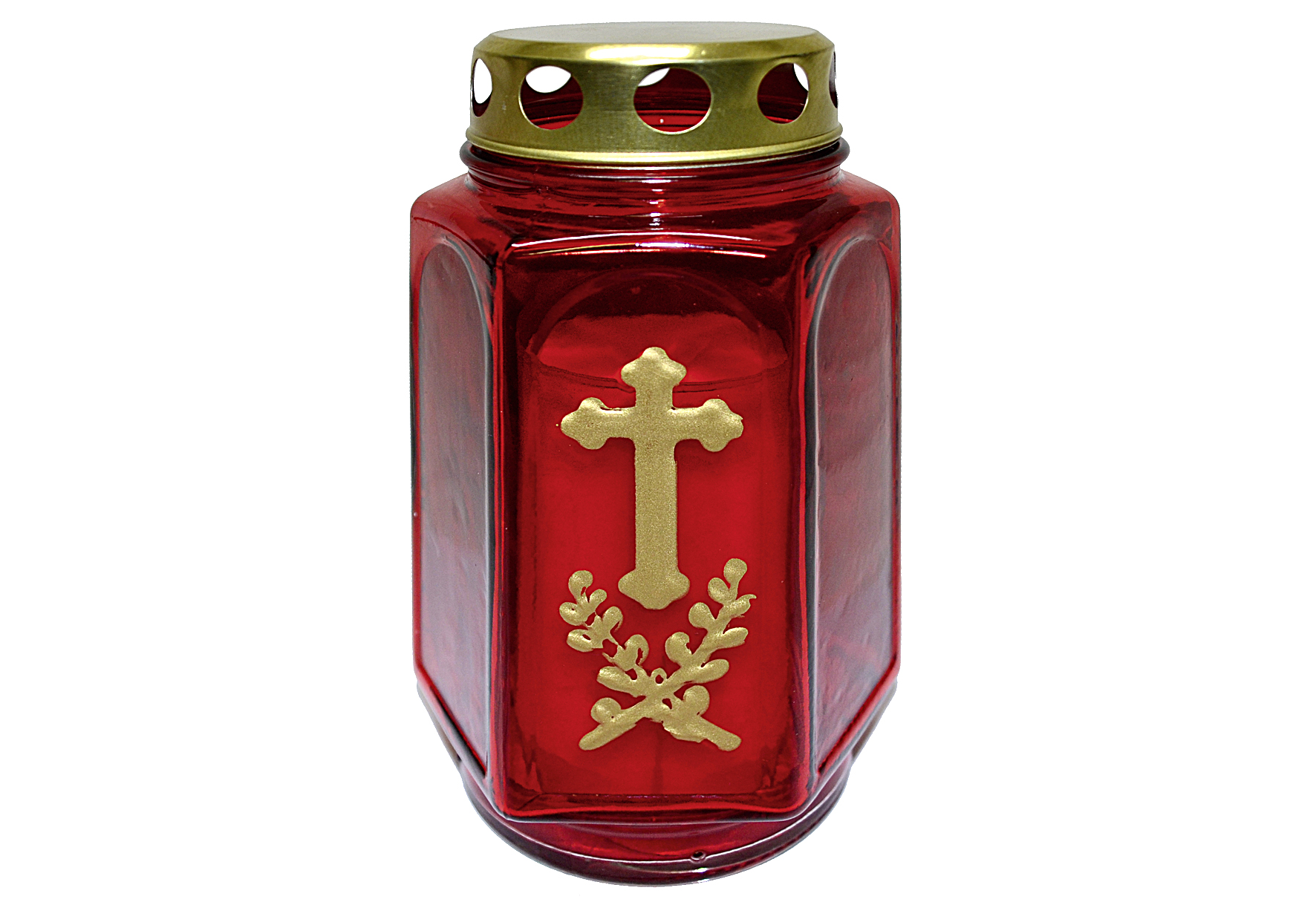 Grablaterne Glas mit Öllicht Nr.3 Golddeckel Höhe 17cm