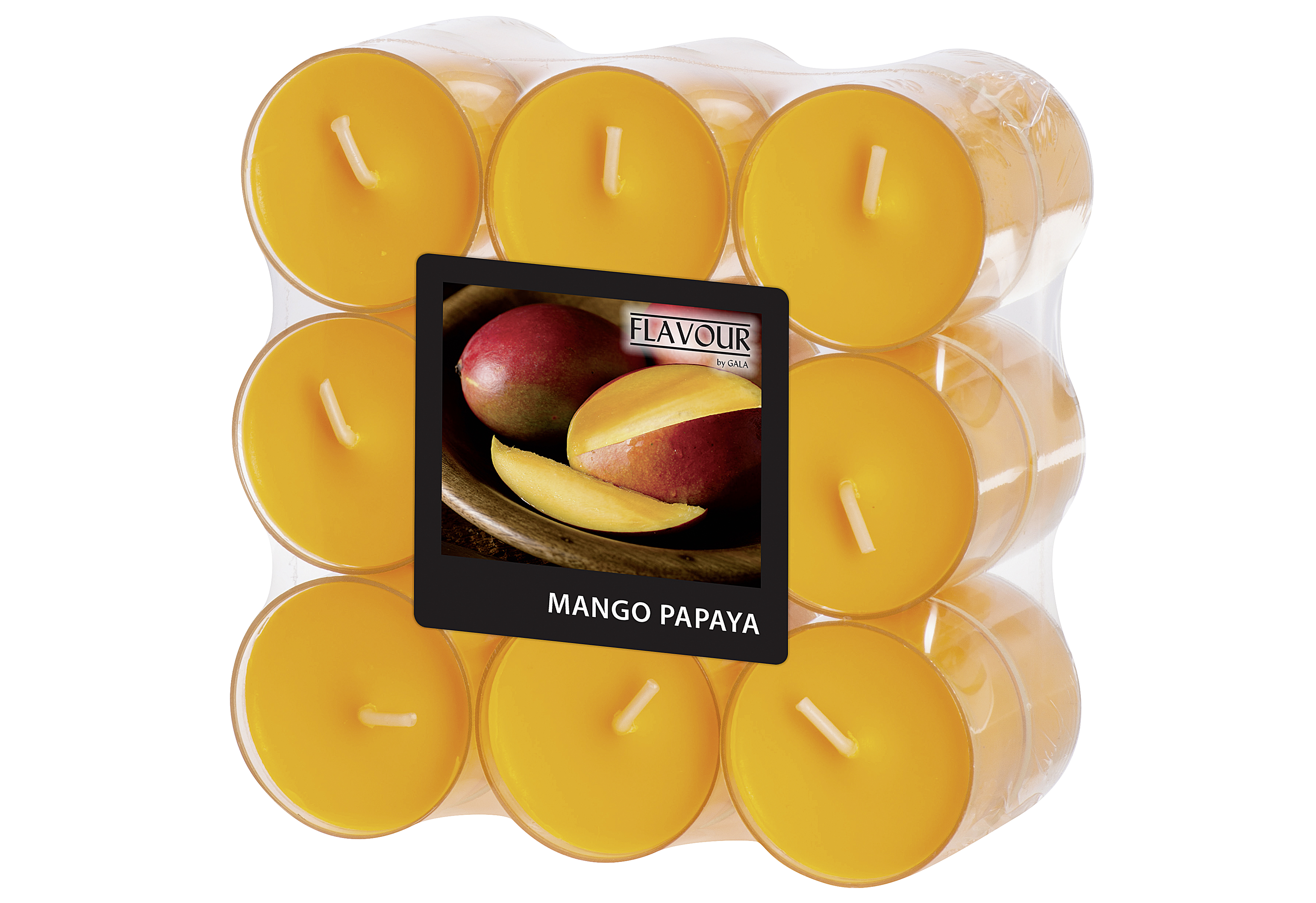 Duft-Teelicht in PC Hülle peach/Mango Papaya 18er Pack