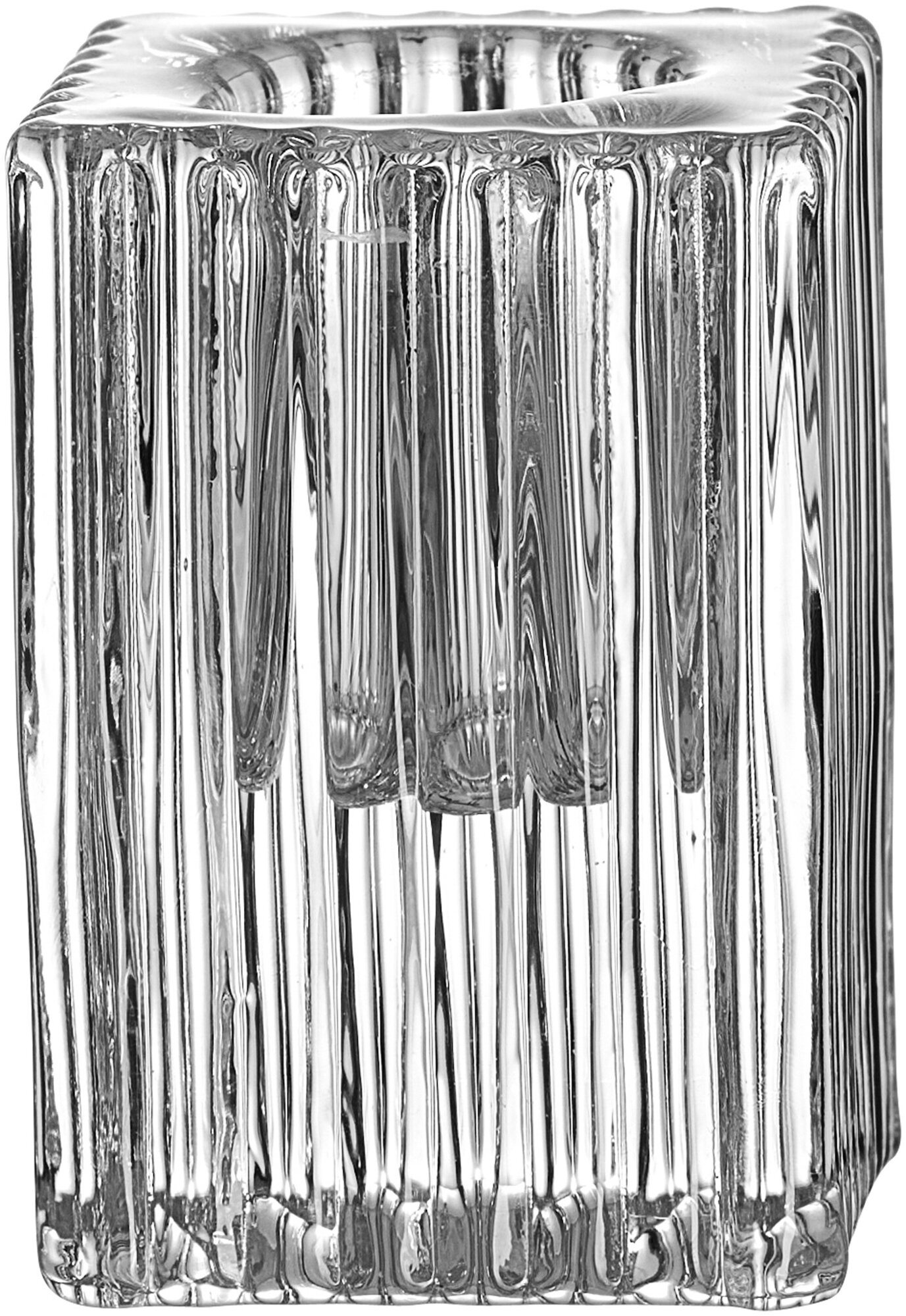 Quadratischer Kerzenhalter aus transparentem Glas mit Rillen
