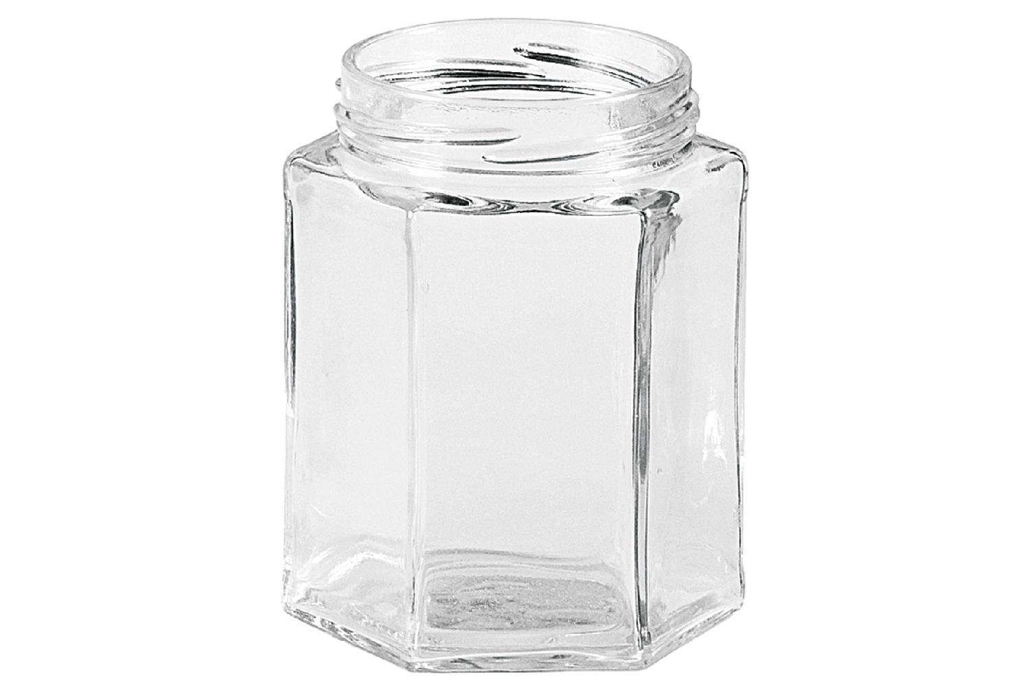 Schraubdeckelglas 6-eckig 287 ml ohne Deckel 63mm TO